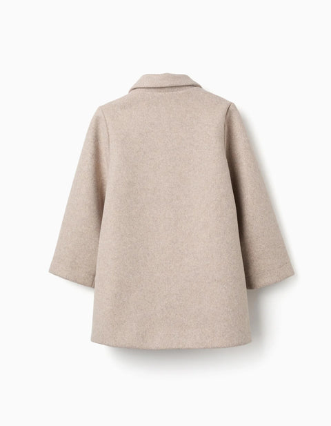 Wool Effect Coat with Lining B&S for Girls, Beige