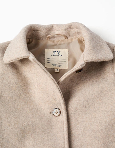 Wool Effect Coat with Lining B&S for Girls, Beige