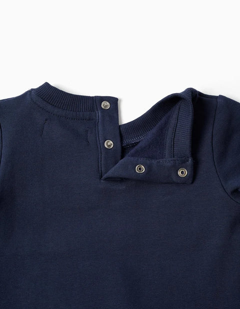Brushed Sweatshirt and Joggers Set for Newborn Boys, Navy Blue