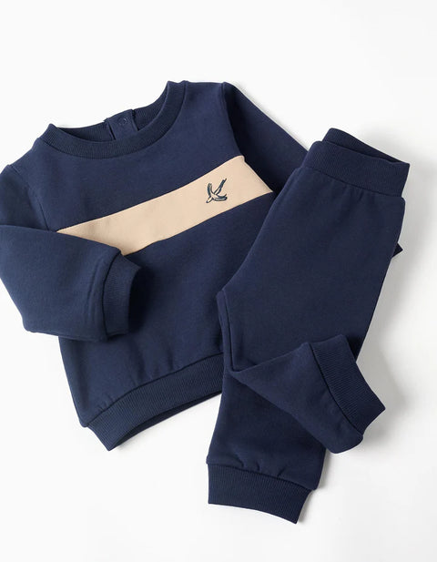 Brushed Sweatshirt and Joggers Set for Newborn Boys, Navy Blue