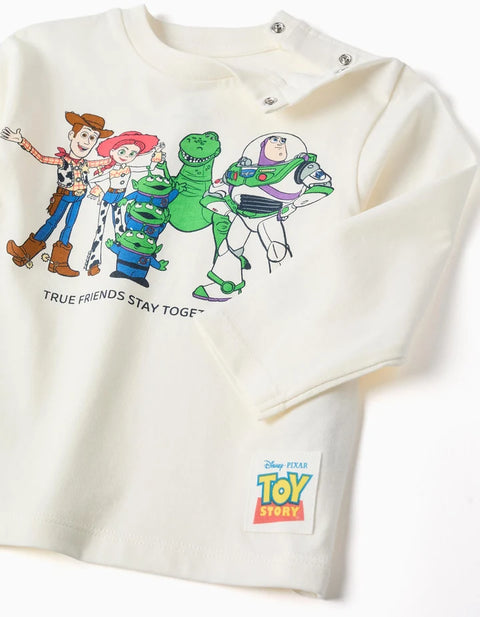 Long Sleeve Cotton T-Shirt Toy Story for Babies and Boys, White