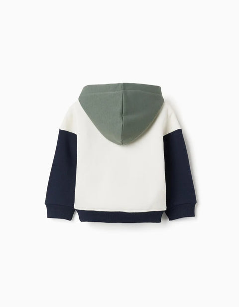 Brushed Hooded Sweatshirt with Print for Baby Boys, White/Blue/Green