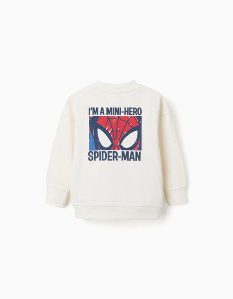 Cotton Sweatshirt with Spider-Man Prints for Babies and Boys, White