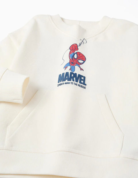 Cotton Sweatshirt with Spider-Man Prints for Babies and Boys, White