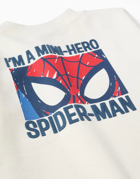 Cotton Sweatshirt with Spider-Man Prints for Babies and Boys, White