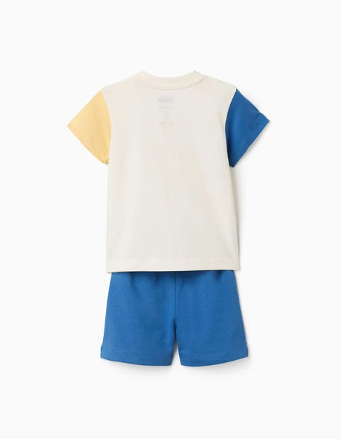 T-Shirt + Shorts with Super Friends Print for Babies and Boys, Multicolour