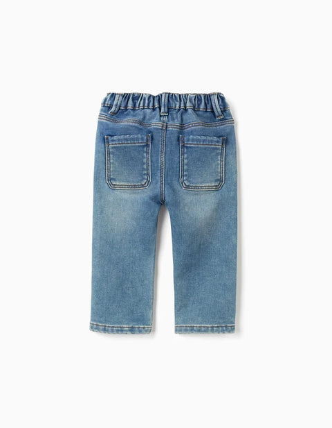 Brushed Denim Trousers with Pockets for Baby Boys, Blue