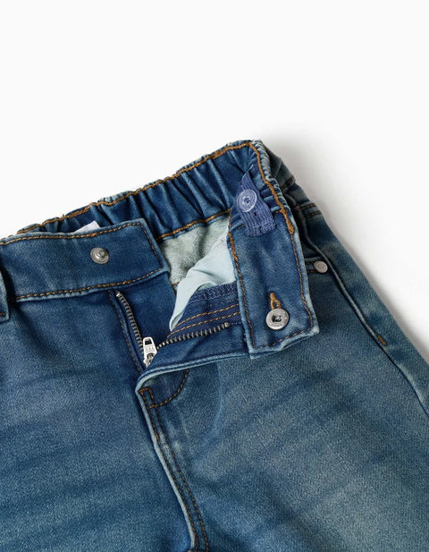 Brushed Denim Trousers with Pockets for Baby Boys, Blue