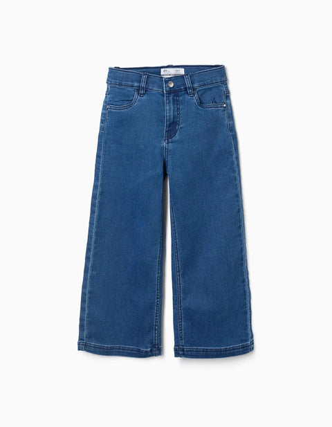 Wide Leg Jeans with 4 Pockets for Girls, Blue