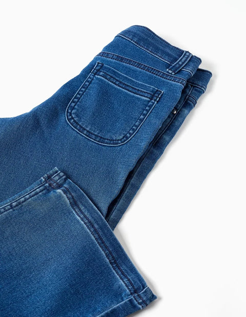Wide Leg Jeans with 4 Pockets for Girls, Blue
