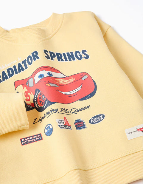 Cotton Sweatshirt with Lightning McQueen for Babies and Boys, Yellow