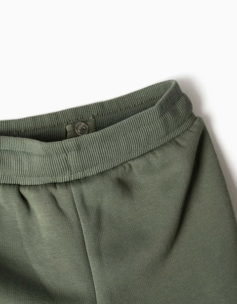 Brushed Joggers with Cargo Pockets and Print for Boys, Dark Green