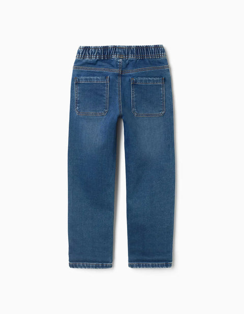 Slim Fit Denim Joggers with Drawstring for Boys, Blue