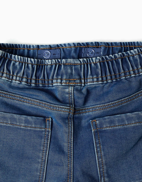 Slim Fit Denim Joggers with Drawstring for Boys, Blue