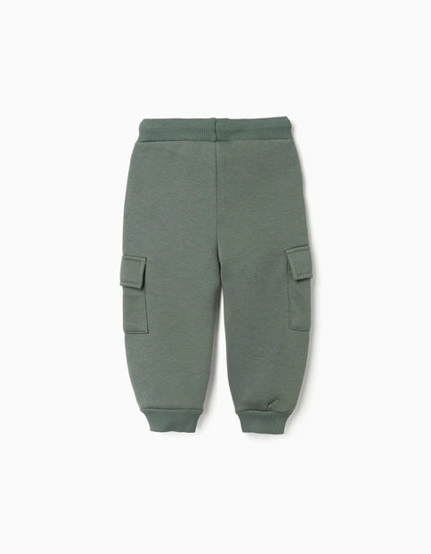 Brushed Joggers with Cargo Pockets and Print for Baby Boys, Green