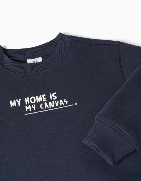 Brushed Sweatshirt with My Home Print for Boys, Navy Blue