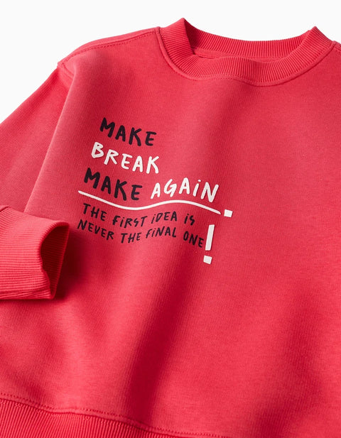 Brushed Sweatshirt with Make Again Print for Boys, Red