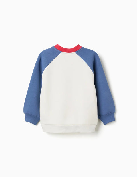 Brushed Sweatshirt with Art Manifesto Print for Boys, White/Blue/Red