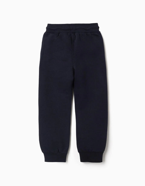 Slim Fit Brushed Joggers with Print for Boys, Navy Blue