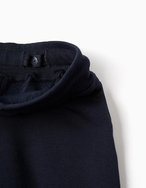 Slim Fit Brushed Joggers with Print for Boys, Navy Blue
