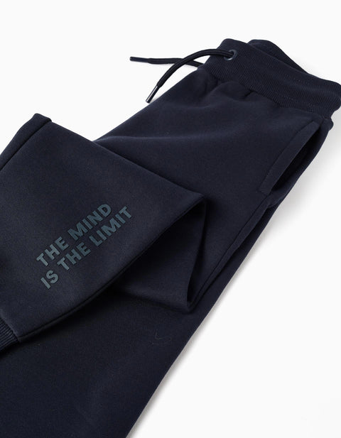 Slim Fit Brushed Joggers with Print for Boys, Navy Blue