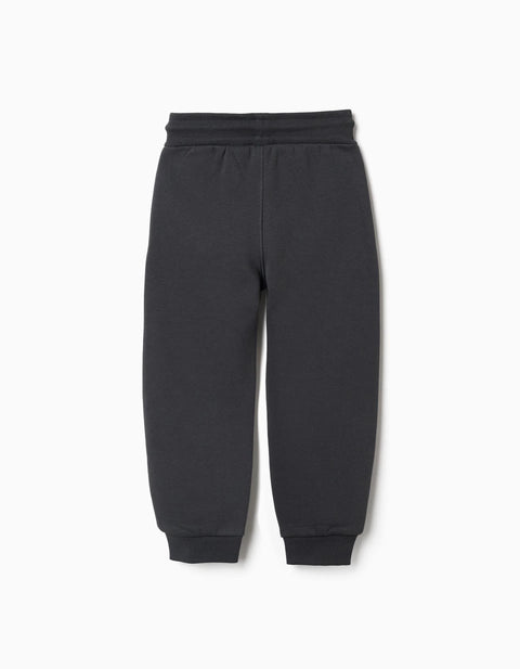 Slim Fit Brushed Joggers with Print for Boys, Dark Grey