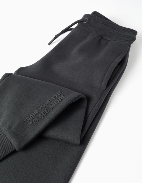 Slim Fit Brushed Joggers with Print for Boys, Dark Grey