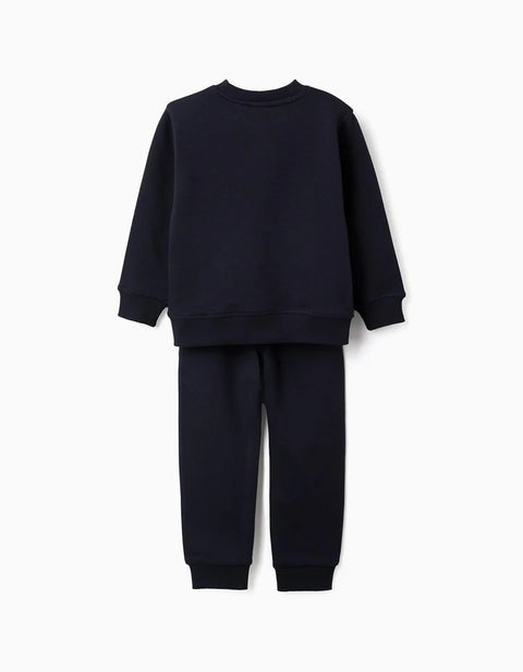 Brushed Jogging Set with Creative Print for Boys, Navy Blue