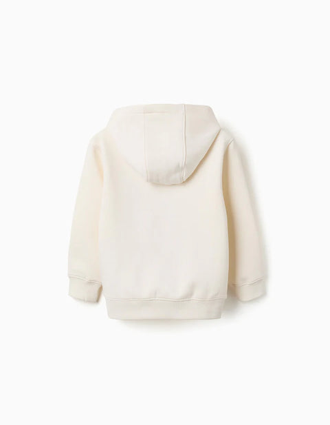 Brushed Hooded Sweatshirt with Print for Boys, White