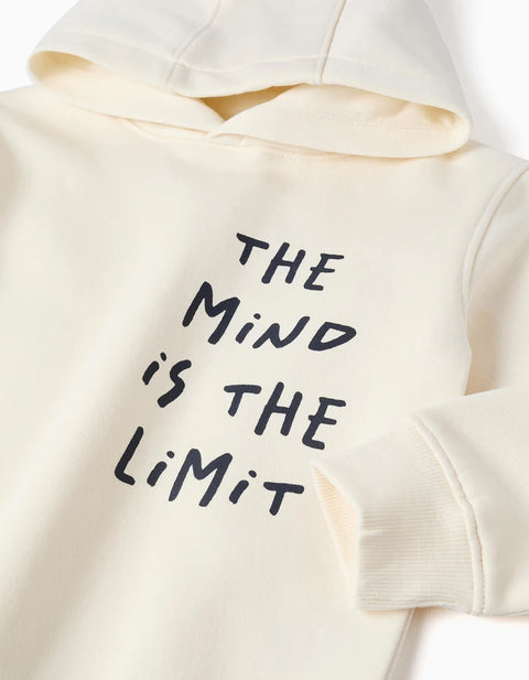 Brushed Hooded Sweatshirt with Print for Boys, White