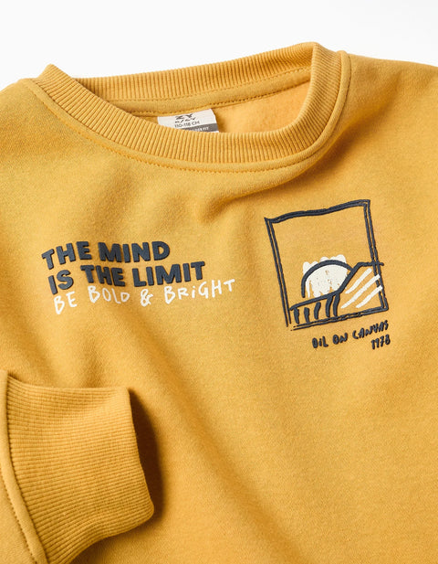 Brushed Sweatshirt with Embossed Print for Boys, Yellow