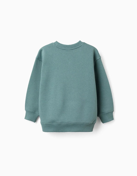 Brushed Sweatshirt with Embossed Print for Boys, Blue-Green