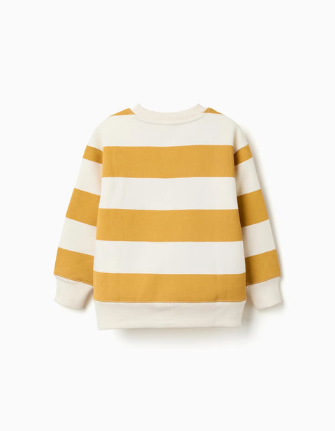 Striped Brushed Sweatshirt with Print for Boys, White/Yellow