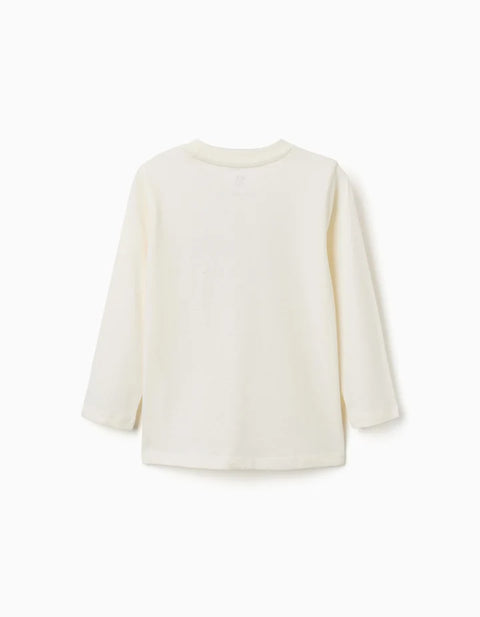 Long Sleeve Cotton T-Shirt with Home Studio Print for Boys, White