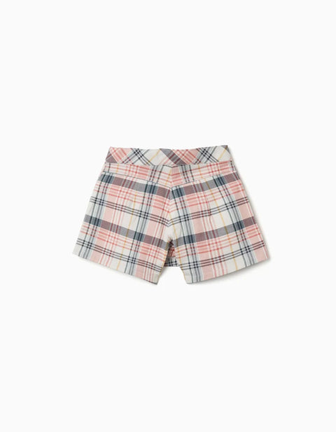 Cotton Twill Skort with Check Pattern for Girls, Multicolour