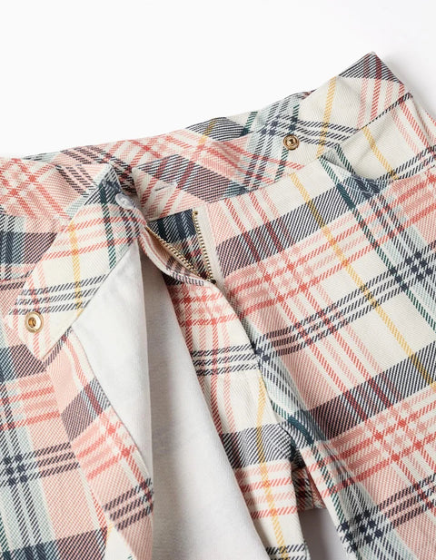 Cotton Twill Skort with Check Pattern for Girls, Multicolour