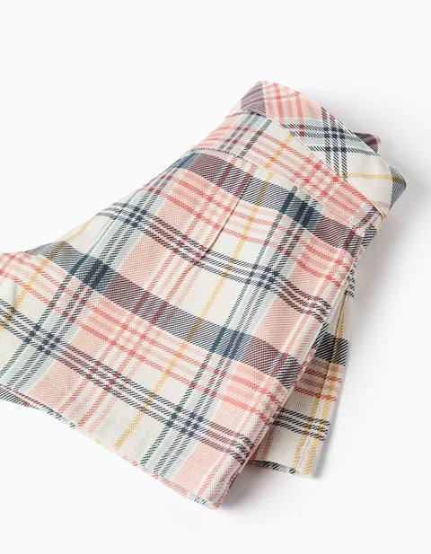 Cotton Twill Skort with Check Pattern for Girls, Multicolour
