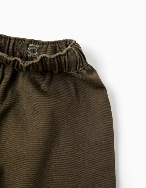 Baggy Twill Trousers with Cargo Pockets for Boys, Brown
