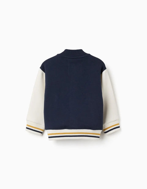 Brushed Bomber Jacket with Print for Baby Boys, Navy Blue/White/Yellow