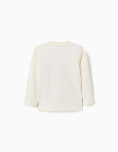 Long Sleeve Cotton T-Shirt with House Print for Baby Boys, White