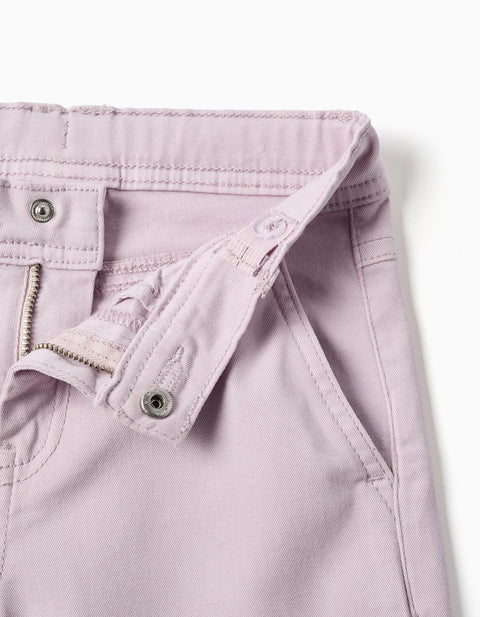 Wide Leg Twill Trousers with Four Pockets for Girls, Light Purple