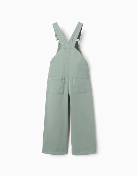 Wide Leg Twill Dungarees for Girls, Light Green