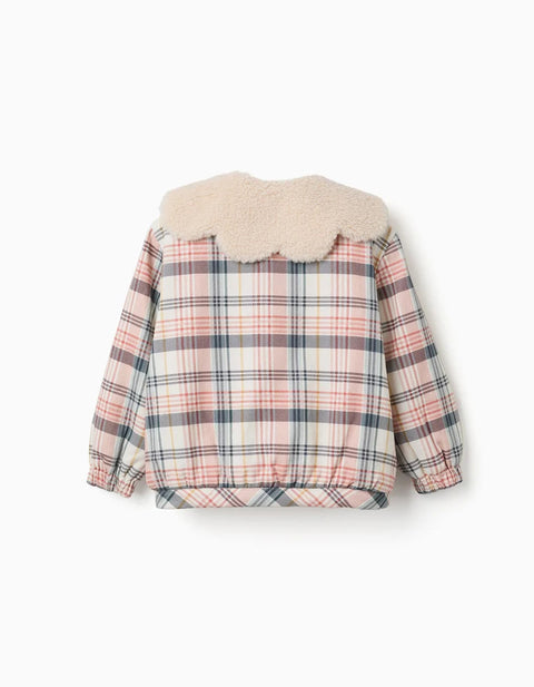 Checked Jacket with Sherpa Collar and Lining for Girls, mMulticolour