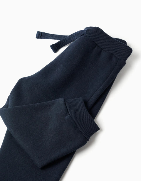 3-Piece Brushed Jogging Set for Baby Boys, Navy Blue/Yellow