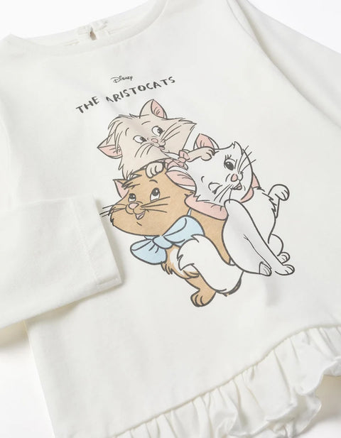 Long Sleeve Cotton T-Shirt with The Aristocats for Baby Girls, White