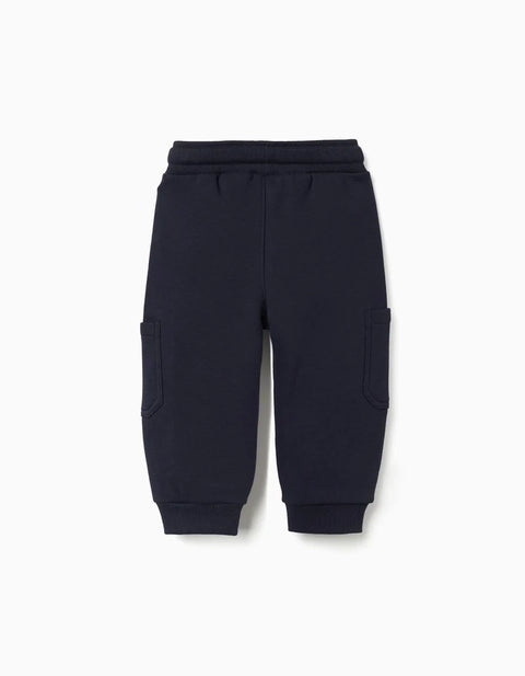 Brushed Fleece Joggers with Cargo Pockets for Baby Boys, Navy Blue