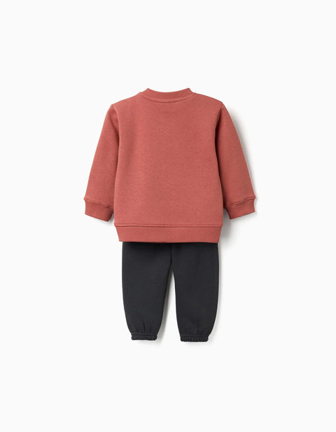 Brushed Jogging Set with Friends Print for Baby Boys, Terracotta/Grey