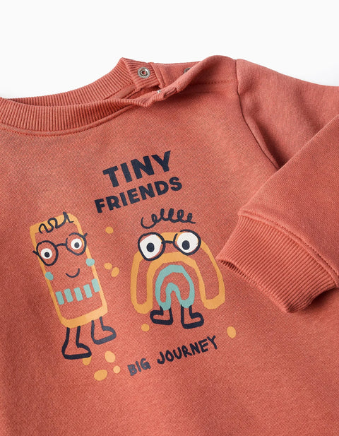 Brushed Jogging Set with Friends Print for Baby Boys, Terracotta/Grey