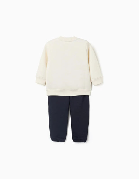 Brushed Jogging Set with Dreamers Print for Baby Boys, White/Navy Blue