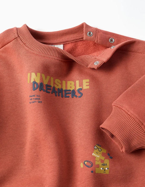 Brushed Sweatshirt with Invisible Dreamers Print for Baby Boys, Terracotta